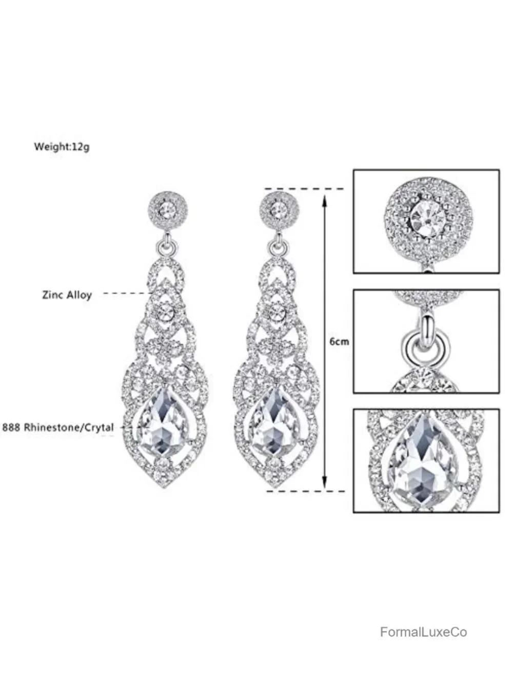 Silver Plated Crystal Chandelier Dangle Earrings Drop Jewelry